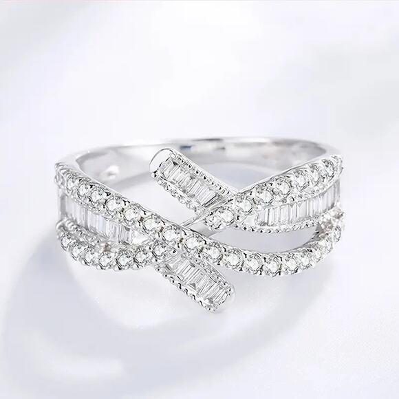 Bypass band RING - Silver - CZs - size 6 - Picture 3 of 6
